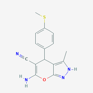 molecular formula C15H14N4OS B393496 6-Amino-3-methyl-4-[4-(methylsulfanyl)phenyl]-1,4-dihydropyrano[2,3-c]pyrazole-5-carbonitrile CAS No. 328069-74-5