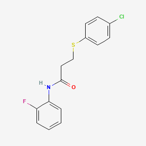 molecular formula C15H13ClFNOS B3934972 3-[(4-chlorophenyl)thio]-N-(2-fluorophenyl)propanamide 
