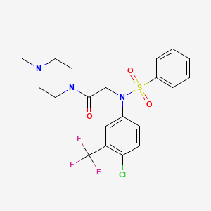 molecular formula C20H21ClF3N3O3S B3934997 N-[4-chloro-3-(trifluoromethyl)phenyl]-N-[2-(4-methyl-1-piperazinyl)-2-oxoethyl]benzenesulfonamide 
