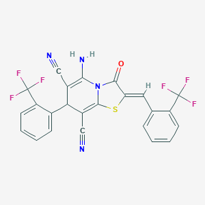 molecular formula C24H12F6N4OS B393504 (2Z)-5-amino-3-oxo-7-[2-(trifluoromethyl)phenyl]-2-[[2-(trifluoromethyl)phenyl]methylidene]-7H-[1,3]thiazolo[3,2-a]pyridine-6,8-dicarbonitrile CAS No. 339156-33-1