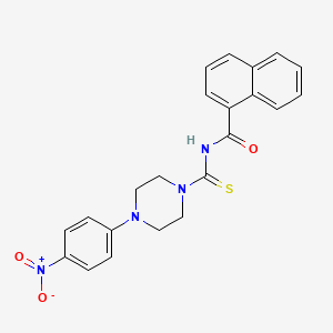 molecular formula C22H20N4O3S B3935059 N-{[4-(4-nitrophenyl)-1-piperazinyl]carbonothioyl}-1-naphthamide 