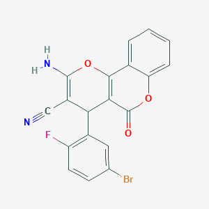 molecular formula C19H10BrFN2O3 B393507 2-amino-4-(5-bromo-2-fluorophenyl)-5-oxo-4H,5H-pyrano[3,2-c]chromene-3-carbonitrile CAS No. 329935-02-6