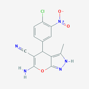 molecular formula C14H10ClN5O3 B393509 6-Amino-4-(4-chloro-3-nitrophenyl)-3-methyl-1,4-dihydropyrano[2,3-c]pyrazole-5-carbonitrile 