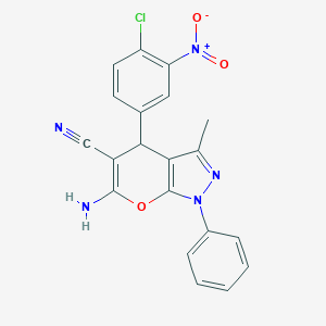 molecular formula C20H14ClN5O3 B393510 6-Amino-4-(4-chloro-3-nitrophenyl)-3-methyl-1-phenyl-1,4-dihydropyrano[2,3-c]pyrazole-5-carbonitrile CAS No. 339163-63-2