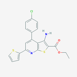 molecular formula C20H15ClN2O2S2 B393513 Ethyl 3-amino-4-(4-chlorophenyl)-6-(2-thienyl)thieno[2,3-b]pyridine-2-carboxylate 
