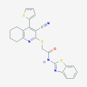 molecular formula C23H18N4OS3 B393514 N-(1,3-benzothiazol-2-yl)-2-[(3-cyano-4-thiophen-2-yl-5,6,7,8-tetrahydroquinolin-2-yl)sulfanyl]acetamide CAS No. 339187-40-5
