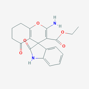 molecular formula C19H18N2O5 B393515 Ethyl 2-amino-2',5-dioxo-1',2',5,6,7,8-hexahydrospiro[chromene-4,3'-indole]-3-carboxylate 