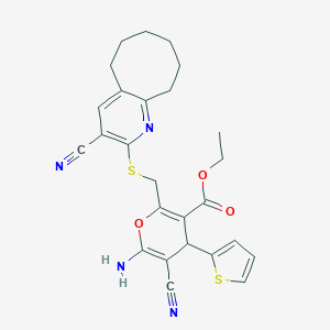 ethyl 6-amino-5-cyano-2-{[(3-cyano-5,6,7,8,9,10-hexahydrocycloocta[b]pyridin-2-yl)sulfanyl]methyl}-4-(2-thienyl)-4H-pyran-3-carboxylate