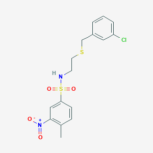 molecular formula C16H17ClN2O4S2 B3935234 N-{2-[(3-chlorobenzyl)thio]ethyl}-4-methyl-3-nitrobenzenesulfonamide 