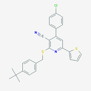 molecular formula C27H23ClN2S2 B393524 2-[(4-Tert-butylbenzyl)sulfanyl]-4-(4-chlorophenyl)-6-(2-thienyl)nicotinonitrile 