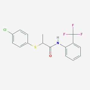 molecular formula C16H13ClF3NOS B3935289 2-[(4-chlorophenyl)thio]-N-[2-(trifluoromethyl)phenyl]propanamide 