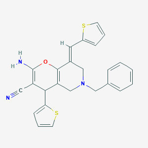 molecular formula C25H21N3OS2 B393530 2-amino-6-benzyl-4-(2-thienyl)-8-(2-thienylmethylene)-5,6,7,8-tetrahydro-4H-pyrano[3,2-c]pyridine-3-carbonitrile 