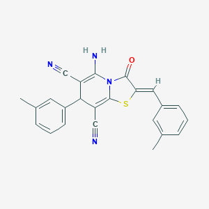 molecular formula C24H18N4OS B393531 5-amino-2-(3-methylbenzylidene)-7-(3-methylphenyl)-3-oxo-2,3-dihydro-7H-[1,3]thiazolo[3,2-a]pyridine-6,8-dicarbonitrile 