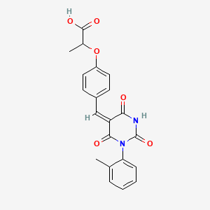 molecular formula C21H18N2O6 B3935387 2-(4-{[1-(2-methylphenyl)-2,4,6-trioxotetrahydro-5(2H)-pyrimidinylidene]methyl}phenoxy)propanoic acid 
