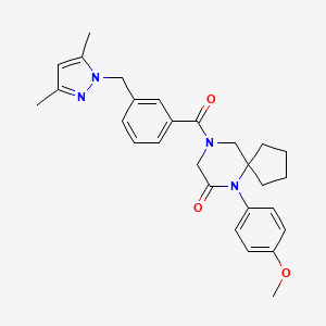 9-{3-[(3,5-dimethyl-1H-pyrazol-1-yl)methyl]benzoyl}-6-(4-methoxyphenyl)-6,9-diazaspiro[4.5]decan-7-one