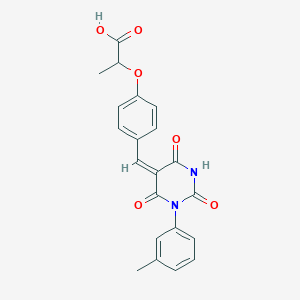 molecular formula C21H18N2O6 B3935518 2-(4-{[1-(3-methylphenyl)-2,4,6-trioxotetrahydro-5(2H)-pyrimidinylidene]methyl}phenoxy)propanoic acid 