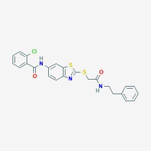 molecular formula C24H20ClN3O2S2 B393559 2-chloro-N-[2-({2-oxo-2-[(2-phenylethyl)amino]ethyl}sulfanyl)-1,3-benzothiazol-6-yl]benzamide 