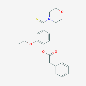 molecular formula C21H23NO4S B393579 Phenyl-acetic acid 2-ethoxy-4-(morpholine-4-carbothioyl)-phenyl ester 