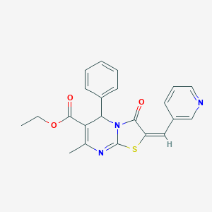 molecular formula C22H19N3O3S B393580 ethyl (2E)-7-methyl-3-oxo-5-phenyl-2-(pyridin-3-ylmethylidene)-5H-[1,3]thiazolo[3,2-a]pyrimidine-6-carboxylate CAS No. 324071-04-7