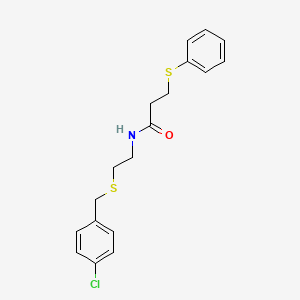 molecular formula C18H20ClNOS2 B3935834 N-{2-[(4-chlorobenzyl)thio]ethyl}-3-(phenylthio)propanamide 