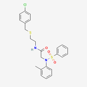 molecular formula C24H25ClN2O3S2 B3935936 N~1~-{2-[(4-chlorobenzyl)thio]ethyl}-N~2~-(2-methylphenyl)-N~2~-(phenylsulfonyl)glycinamide 
