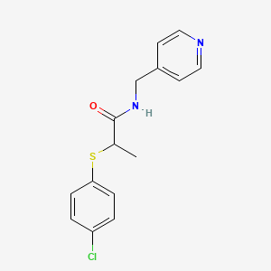 molecular formula C15H15ClN2OS B3935967 2-[(4-chlorophenyl)thio]-N-(4-pyridinylmethyl)propanamide 