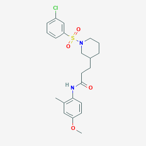 molecular formula C22H27ClN2O4S B3936089 3-{1-[(3-chlorophenyl)sulfonyl]-3-piperidinyl}-N-(4-methoxy-2-methylphenyl)propanamide 