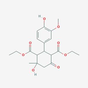 molecular formula C20H26O8 B393609 Diethyl 4-hydroxy-2-(4-hydroxy-3-methoxyphenyl)-4-methyl-6-oxocyclohexane-1,3-dicarboxylate 