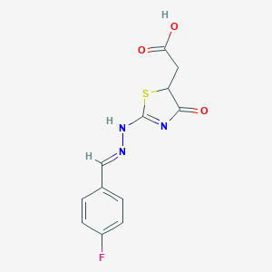 molecular formula C12H10FN3O3S B393611 2-[2-[(2E)-2-[(4-fluorophenyl)methylidene]hydrazinyl]-4-oxo-1,3-thiazol-5-yl]acetic acid 