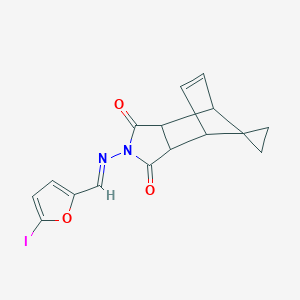 molecular formula C16H13IN2O3 B393614 2-{[(E)-(5-iodofuran-2-yl)methylidene]amino}-3a,4,7,7a-tetrahydro-1H-spiro[2-aza-4,7-methanoisoindole-8,1'-cyclopropane]-1,3(2H)-dione 