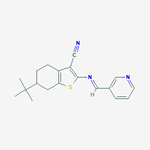 molecular formula C19H21N3S B393619 6-Tert-butyl-2-[(3-pyridinylmethylene)amino]-4,5,6,7-tetrahydro-1-benzothiophene-3-carbonitrile 