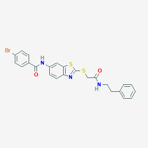 molecular formula C24H20BrN3O2S2 B393621 4-bromo-N-[2-({2-oxo-2-[(2-phenylethyl)amino]ethyl}sulfanyl)-1,3-benzothiazol-6-yl]benzamide 