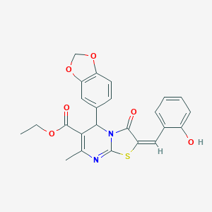 molecular formula C24H20N2O6S B393627 ethyl 5-(1,3-benzodioxol-5-yl)-2-(2-hydroxybenzylidene)-7-methyl-3-oxo-2,3-dihydro-5H-[1,3]thiazolo[3,2-a]pyrimidine-6-carboxylate 
