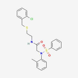 molecular formula C24H25ClN2O3S2 B3936408 N~1~-{2-[(2-chlorobenzyl)thio]ethyl}-N~2~-(2-methylphenyl)-N~2~-(phenylsulfonyl)glycinamide 
