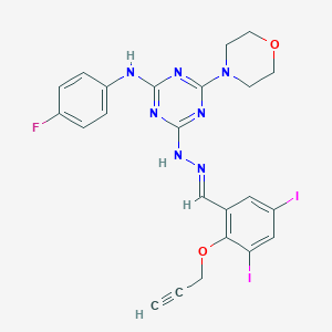 molecular formula C23H20FI2N7O2 B393645 3,5-Diiodo-2-(2-propynyloxy)benzaldehyde [4-(4-fluoroanilino)-6-(4-morpholinyl)-1,3,5-triazin-2-yl]hydrazone 