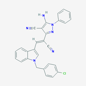 molecular formula C28H19ClN6 B393647 5-amino-3-{2-[1-(4-chlorobenzyl)-1H-indol-3-yl]-1-cyanovinyl}-1-phenyl-1H-pyrazole-4-carbonitrile 