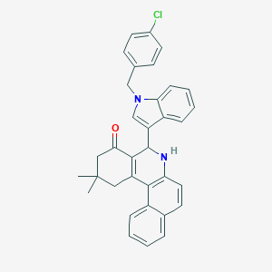 molecular formula C34H29ClN2O B393653 5-[1-(4-chlorobenzyl)-1H-indol-3-yl]-2,2-dimethyl-2,3,5,6-tetrahydrobenzo[a]phenanthridin-4(1H)-one 