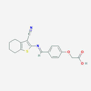 molecular formula C18H16N2O3S B393674 (4-{[(3-Cyano-4,5,6,7-tetrahydro-1-benzothien-2-yl)imino]methyl}phenoxy)acetic acid 
