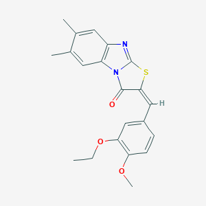 molecular formula C21H20N2O3S B393683 2-(3-ethoxy-4-methoxybenzylidene)-6,7-dimethyl[1,3]thiazolo[3,2-a]benzimidazol-3(2H)-one 