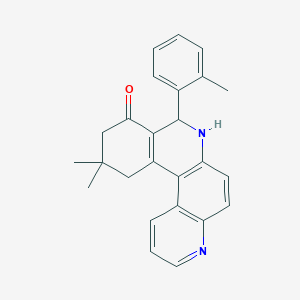 molecular formula C25H24N2O B3936908 11,11-dimethyl-8-(2-methylphenyl)-8,10,11,12-tetrahydrobenzo[a]-4,7-phenanthrolin-9(7H)-one 