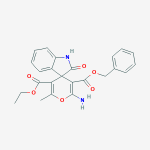 molecular formula C24H22N2O6 B393707 3'-Benzyl 5'-ethyl 2'-amino-6'-methyl-2-oxo-1,2-dihydrospiro[indole-3,4'-pyran]-3',5'-dicarboxylate 