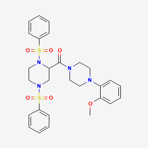 molecular formula C28H32N4O6S2 B3937119 2-{[4-(2-methoxyphenyl)-1-piperazinyl]carbonyl}-1,4-bis(phenylsulfonyl)piperazine 