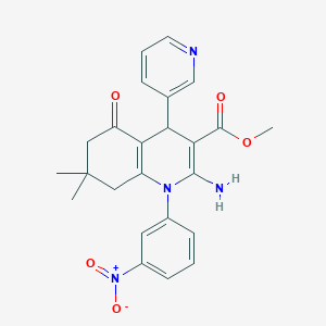 molecular formula C24H24N4O5 B393719 Methyl 2-amino-1-{3-nitrophenyl}-7,7-dimethyl-5-oxo-4-(3-pyridinyl)-1,4,5,6,7,8-hexahydro-3-quinolinecarboxylate 