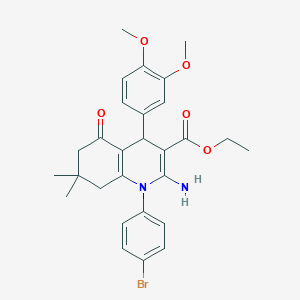 molecular formula C28H31BrN2O5 B393723 Ethyl 2-amino-1-(4-bromophenyl)-4-(3,4-dimethoxyphenyl)-7,7-dimethyl-5-oxo-1,4,5,6,7,8-hexahydro-3-quinolinecarboxylate 