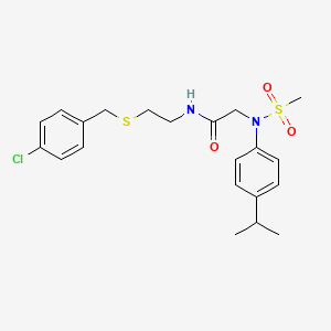 molecular formula C21H27ClN2O3S2 B3937286 N~1~-{2-[(4-chlorobenzyl)thio]ethyl}-N~2~-(4-isopropylphenyl)-N~2~-(methylsulfonyl)glycinamide 