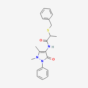 molecular formula C21H23N3O2S B3937360 2-(benzylthio)-N-(1,5-dimethyl-3-oxo-2-phenyl-2,3-dihydro-1H-pyrazol-4-yl)propanamide 