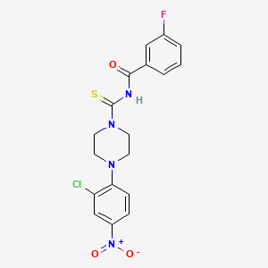 molecular formula C18H16ClFN4O3S B3937368 N-{[4-(2-chloro-4-nitrophenyl)-1-piperazinyl]carbonothioyl}-3-fluorobenzamide 