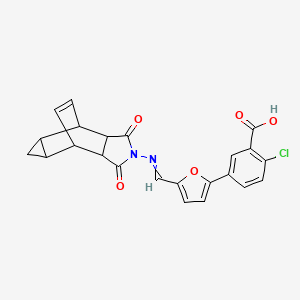 2-chloro-5-(5-{[(3,5-dioxo-4-azatetracyclo[5.3.2.0~2,6~.0~8,10~]dodec-11-en-4-yl)imino]methyl}-2-furyl)benzoic acid