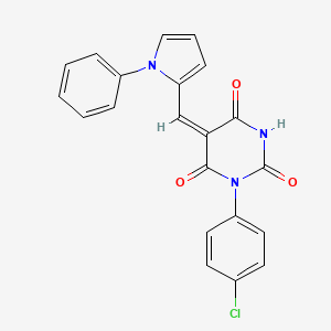 molecular formula C21H14ClN3O3 B3937483 1-(4-chlorophenyl)-5-[(1-phenyl-1H-pyrrol-2-yl)methylene]-2,4,6(1H,3H,5H)-pyrimidinetrione 