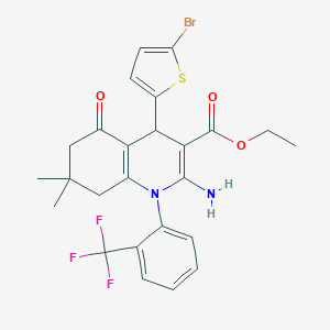 molecular formula C25H24BrF3N2O3S B393755 Ethyl 2-amino-4-(5-bromo-2-thienyl)-7,7-dimethyl-5-oxo-1-[2-(trifluoromethyl)phenyl]-1,4,5,6,7,8-hexahydro-3-quinolinecarboxylate 